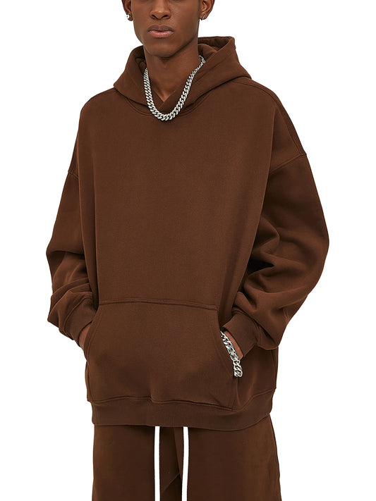 coffee mood  Oversized Solid Color Fleece Hoodie